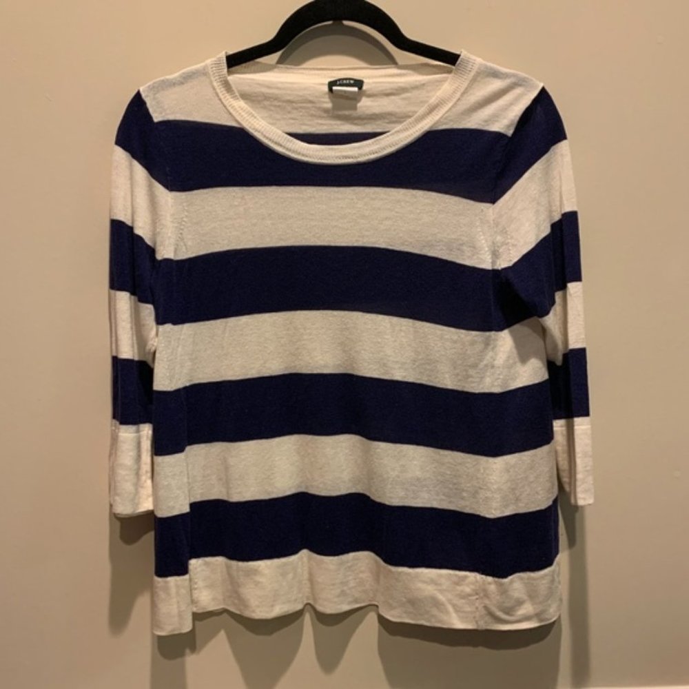 J. CREW Stripe Linen Swingtime Sweater Sma… - Picture 1 of 5